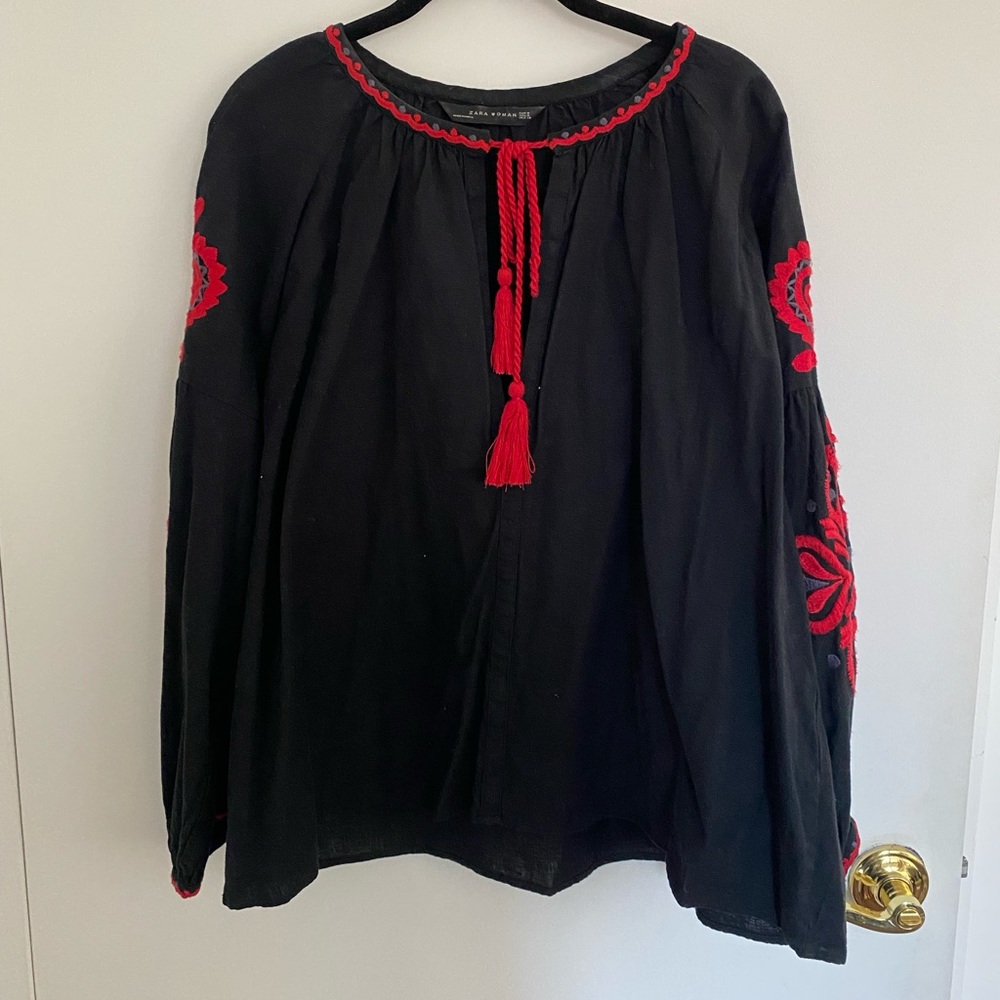 Zara top with embroidery
